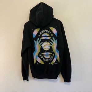 Amplifier “Support Each Other” Black Graphic Hoodie Unisex Size Medium